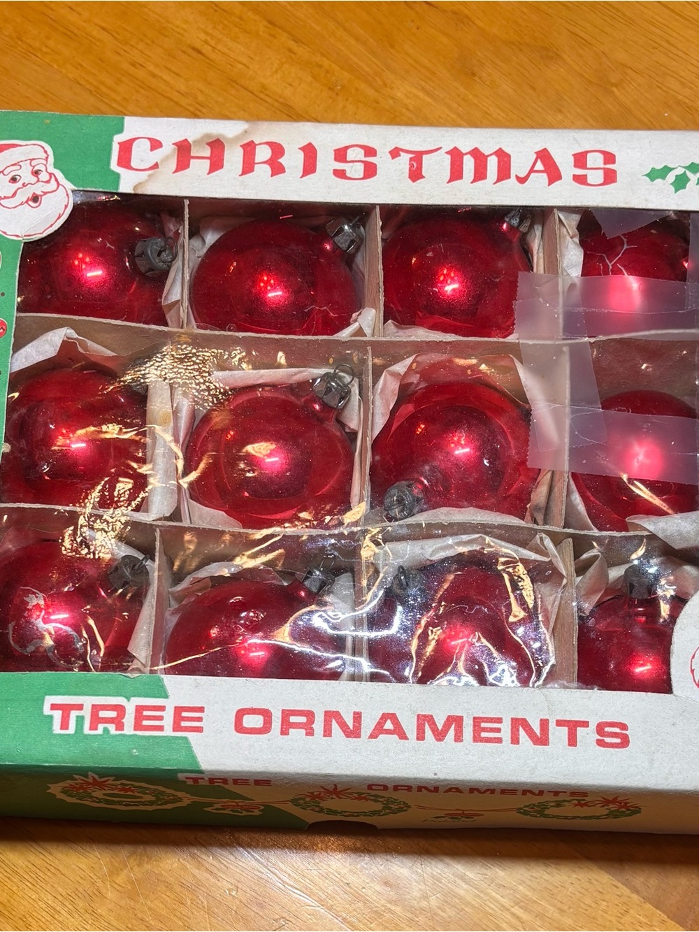 Vintage Red Christmas Tree Ornaments - Boxed Set- 1950s